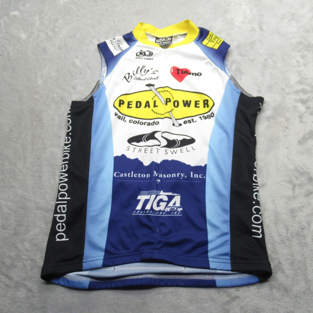 Pactimo Cycling Jersey Unisex Medium White Pedal‎ Power Sleeveless 1/2 Zip